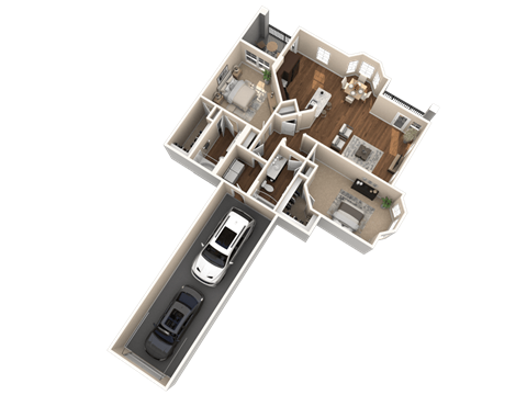 Floor plan for 2 beds, 2 baths, 1229 sqft